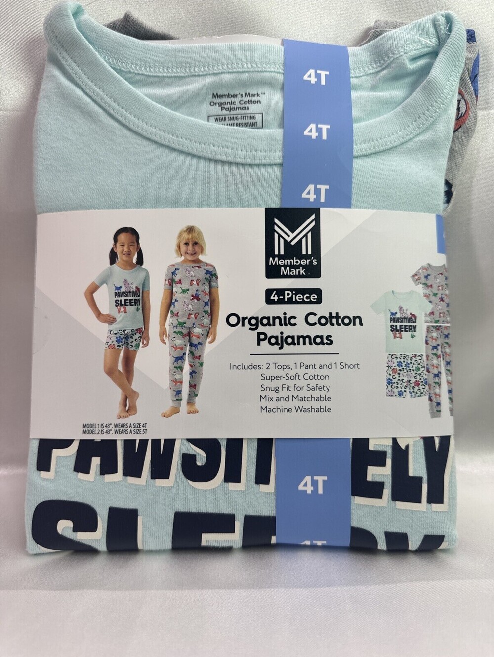 Member's Mark Girls 4 Piece Organic Cotton Pajama Set 4T